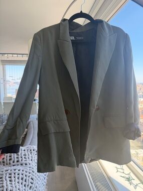 Zara Olive Green Double-Button Blazer
